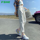 FSHE2025年新款高腰褲子夏季女米白色牛仔褲女百搭哈倫直筒寬松褲子女 393米白 L