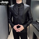 JEEP SPIRIT春秋高端專(zhuān)柜皮皮衣男士頭層皮機車(chē)服皮夾克薄款外套男 黑色 M