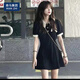 棉致連衣裙女2023新款學院風小個子刺繡polo領學生收腰 黑色拼接 [優(yōu)質(zhì)面料] XL