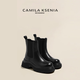 CAMILA KSENIA女士馬丁靴春季2026年新款厚底英倫風(fēng)百搭煙筒靴黑色顯腳小短靴子 黑色 36