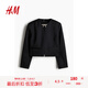 H&M女裝短外套夏季時(shí)尚修身休閑蝴蝶結(jié)裝飾外套1266449 黑色 170/116 XL