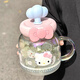 鯨美多hellokitty水杯凱蒂貓高顏值鐳射玻璃杯女2025新款便攜辦公室桌 愛心草莓 750ml 杯子+蝴蝶結(jié)+3D貓頭