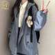 鏡渝先生風(fēng)衣女學(xué)生連帽長(cháng)袖工裝外套女2022年秋冬新款韓版學(xué)院風(fēng)寬松百搭 藍色【加棉加厚】 L