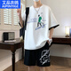 艾品衣鴿夏款12-19歲大童學(xué)生裝潮流T恤短袖短褲套裝14男孩16青少年帥氣 5812白色套裝（T恤+短褲） 3XL 身高175-185cm/140-165斤