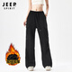 JEEP SPIRIT吉普沖鋒褲男女春夏季速干冬季加絨運動戶外防水風休閑工裝長褲子 男女同款-黑色【加絨款】 XL