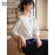 熙世界（sllsky）法式七分袖白襯衫2025春日新款寬松洋氣純棉襯衣圓領(lǐng)上衣 月光白 L