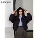 LAGOGO翻領(lǐng)藏青色短外套女拉谷谷2025年春季新款運動(dòng)休閑風(fēng)夾克衫 藏青色 L
