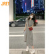 Jret2025夏季新款女別致獨特設計感小眾溫柔系收腰顯瘦開叉T恤連衣裙 灰色 M