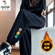 啄木鳥(niǎo)棉運(yùn)動(dòng)褲子女秋冬新款寬松束腳衛(wèi)褲加絨高腰休閑顯瘦百搭燈籠 黑色【冬季加/絨】 XL 115-130斤