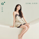 安之伴【新中式】睡衣女夏季奧力棉復古性感蕾絲帶胸墊女士家居服套裝