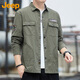 吉普（JEEP）美國正品Jeep高端美式潮牌純棉工裝襯衫男士春秋痞帥翻領(lǐng)外套上衣軍綠色【商場(chǎng)同款】XL 推薦140-160斤
