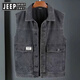 JEEP SPIRIT吉普秋季牛仔外套馬甲男士美式復古馬夾坎肩無(wú)袖背心工裝潮流百搭 黑灰色 白標牛仔馬甲 4XL 181-200斤