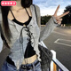 柏潮辣妹小心機針織吊帶外搭開(kāi)衫套裝女早秋歐美小眾綁帶上衣罩衫 吊帶 S