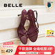 百麗（Belle）華爾茲優(yōu)雅一字帶涼鞋女25夏新商場款真皮綁帶高跟鞋3WS33BL5 酒紅色 36 (230mm)