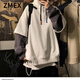ZMEX假兩件衛衣男潮ins潮流寬松情侶裝連帽長(cháng)袖秋冬加厚韓版學(xué)生外套 白色 XL 建議130-150斤