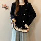 憶思減女慵懶風(fēng)寬松荷葉邊撞色衫顯瘦春秋微胖MM大碼顯瘦減齡打底衫上衣 黑色 4XL 建議180-200斤