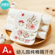 朵精靈兒童純棉吸汗巾嬰兒大號漢巾幼兒園隔汗巾寶寶全棉墊背巾女童a類(lèi) 5條裝 -桃花小兔(六層) L大碼-28*42cm（6-8歲適用）