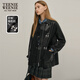 Teenie Weenie小熊女裝秋季飛機扣翻領(lǐng)機車(chē)pu皮衣外套美式黑色夾克 黑色 M (165)