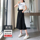 琪銘瑞欣冰絲雪紡西褲女薄款季小個(gè)子裙褲直筒松緊高腰垂感休閑運動(dòng)闊腿褲 黑色 M 【95-108斤】
