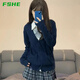 FSHEjk制服外套女秋冬日系學(xué)院風(fēng)制服校供感深灰色針織衫上衣 藏藍色[常規款]  XS 建議60-78斤