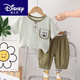 迪士尼（Disney）男童夏裝套裝兒童洋氣棉麻薄款透氣小男孩衣服寶寶夏季 綠色-24028口袋M熊 90 cm