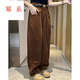 冪系燈芯絨香蕉褲子女2025秋冬新款高腰寬松弧線休閑哈倫褲百搭闊腿褲 咖啡色 L （115-130）