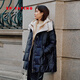 EP雅瑩含桑蠶絲緞面羽絨服女  連帽中長(cháng)款鵝絨服 商場(chǎng)同款Y902A 黑色 L