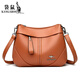 酷奇袋鼠（KUQIDAISHU）真皮斜挎包女2025七夕百搭牛皮通勤中年媽媽包包感多層女神節 獅嶺包包輕奢款：黃色+手包