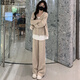 蔻蘭丹（KOULANDAN）時尚休閑運動套裝女2025春秋韓版寬松設(shè)計感連帽衛(wèi)衣兩件套女裝 燕麥色 L 【115-130斤】