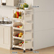 梵儷琳廚房果蔬置物架多功能菜籃子多層落地可移動(dòng)放菜收納推車(chē)零食架子 【特厚】5層/米色/平頂款*4掛鉤