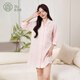 宜色家純棉紗睡衣睡裙 雙層紗織100%純棉襯衫睡裙家居服內衣短袖可外穿 糖果粉 L （165厘米/130斤左右）