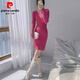 皮爾卡丹（pierre cardin）圓領(lǐng)針織連衣裙女修身內搭中長(cháng)款收腰包臀打底毛衣短裙子2025秋冬 芭比粉 M 100-110斤