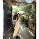 FSHE落跑公主白色吊帶連衣裙女夏季收腰不規則下擺碎花裙子2025年新款 米色 S