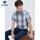 納維凱爾意大利小帆船男全棉涼感格紋襯衫短袖格子襯衣1323575502 藍 S 