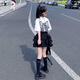 童槐女童夏季套裝2025新款蛋糕裙洋氣兒童短袖T恤時髦百褶短裙兩件套8 白色T恤+黑色裙褲【兩件套】 150 碼