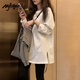 MJ STYLE長(cháng)袖開(kāi)衩T恤女2025秋季新款寬松套頭純色打底衫運動(dòng)風(fēng)百搭上衣