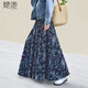 她池復古半身裙2026春夏新款女優(yōu)雅撞色印花松緊腰大擺長(cháng)裙
