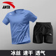 安踏運動(dòng)套裝男2025夏季青少年冰絲速干短袖短褲戶(hù)外休閑運動(dòng)服男 7114-5年代藍【套裝】 M 【適合100-120斤】