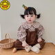 G.DUCKKIDS小黃鴨韓版嬰兒衣服春秋套裝女寶寶洋氣碎花上衣背帶褲兩件套爬服 碎花上衣+背帶褲 73cm 73