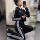 阿迪達(dá)斯（adidas）運(yùn)動(dòng)套裝女士2025春季新款三條紋透氣休閑服連帽防風(fēng)外套闊腿褲 IN1836/黑色三條紋/拍下即一套 L /建議120-130斤