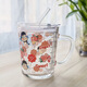 華明富光玻璃杯卡通印花吸管杯加蓋勺刻度可愛(ài)牛奶杯早餐杯情侶杯子禮物 草莓女孩款+ps蓋+玻璃吸管 400ml