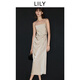 LILY微光裙2025春法式一字領(lǐng)不對稱(chēng)收腰高級感茶歇裙吊帶連衣裙女 716淺卡其 L