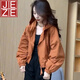 JEZE短款2025春秋新款小個子休閑感夾克女連帽外套上衣 橘色【z雙層】 2XL 【建議150-170斤】
