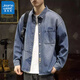 真維斯（Jeanswest）男士高街牛仔外套男春秋季寬松大碼日系痞帥夾克男潮流百搭 藍色 XL (適合145-160斤）