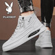 花花公子男鞋2026春夏季新款休閑小白鞋子男士高幫板鞋潮流透氣馬丁靴 白色 42