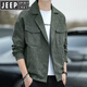 JEEP SPIRIT西裝領(lǐng)男士純色夾克春秋季新品韓版潮牌燈芯絨休閑男裝外套 軍綠色 XL ( 125-140斤)