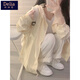 矜持范杏色開(kāi)衫連帽防曬衫薄款外套女2025夏韓版oversize學(xué)生寬松 L