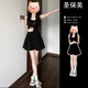 圣保美法式赫本風(fēng)黑色吊帶連衣裙女夏季2025新款小個(gè)子內(nèi)搭a字裙子夏天 黑色短款 S 碼