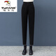 啄木鳥(niǎo)（TUCANO）冬季加絨休閑褲女 高檔加厚毛呢褲子女秋冬高腰顯瘦寬松九分煙管 黑色 【升級款加厚毛呢】 M 建議100-118斤