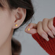 999純銀耳釘女小金花玫瑰花耳環(huán)過年耳飾輕奢秋冬感2025年新款潮 老鳳祥999足銀小玫瑰花耳釘金色